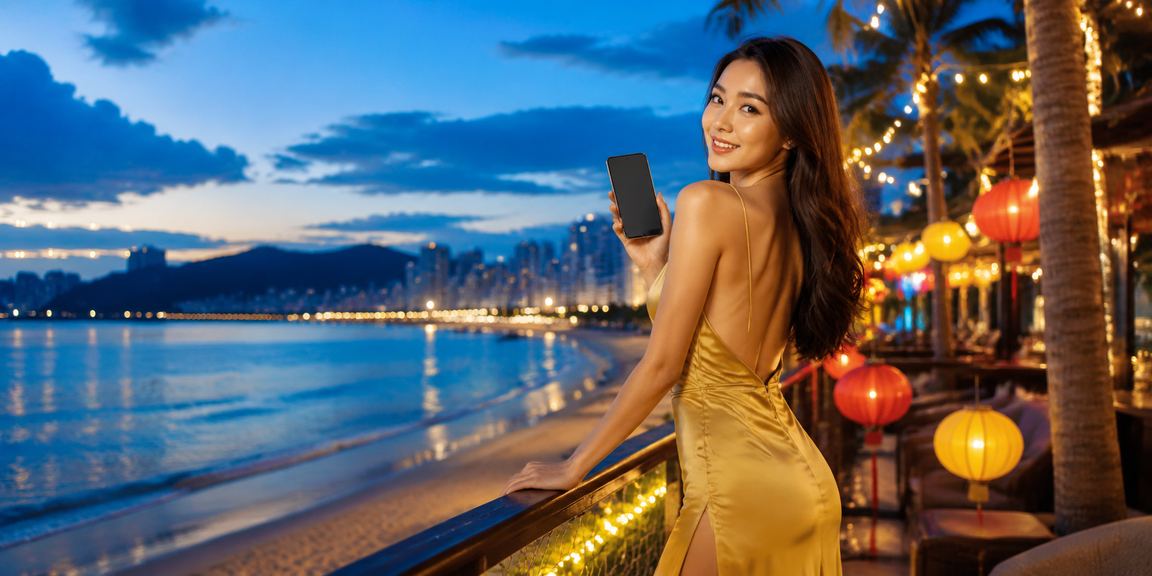 Người dùng tại bãi biển Đà Nẵng truy cập casino trên điện thoại di động
