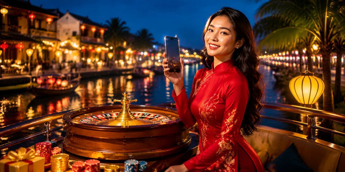 Bàn Roulette sang trọng tại Hội An với khung cảnh áo dài truyền thống